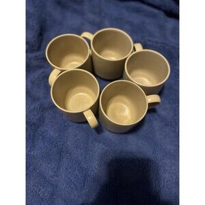 Set of 5 Hearthside Hand Painted Stoneware 8 oz Coffee Mugs Cream Brown Japan